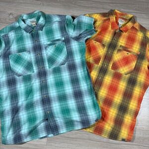 Lot of 2 LL Bean Plaid Multicolor Button Up Shirts Work Pockets Size XLT Tall